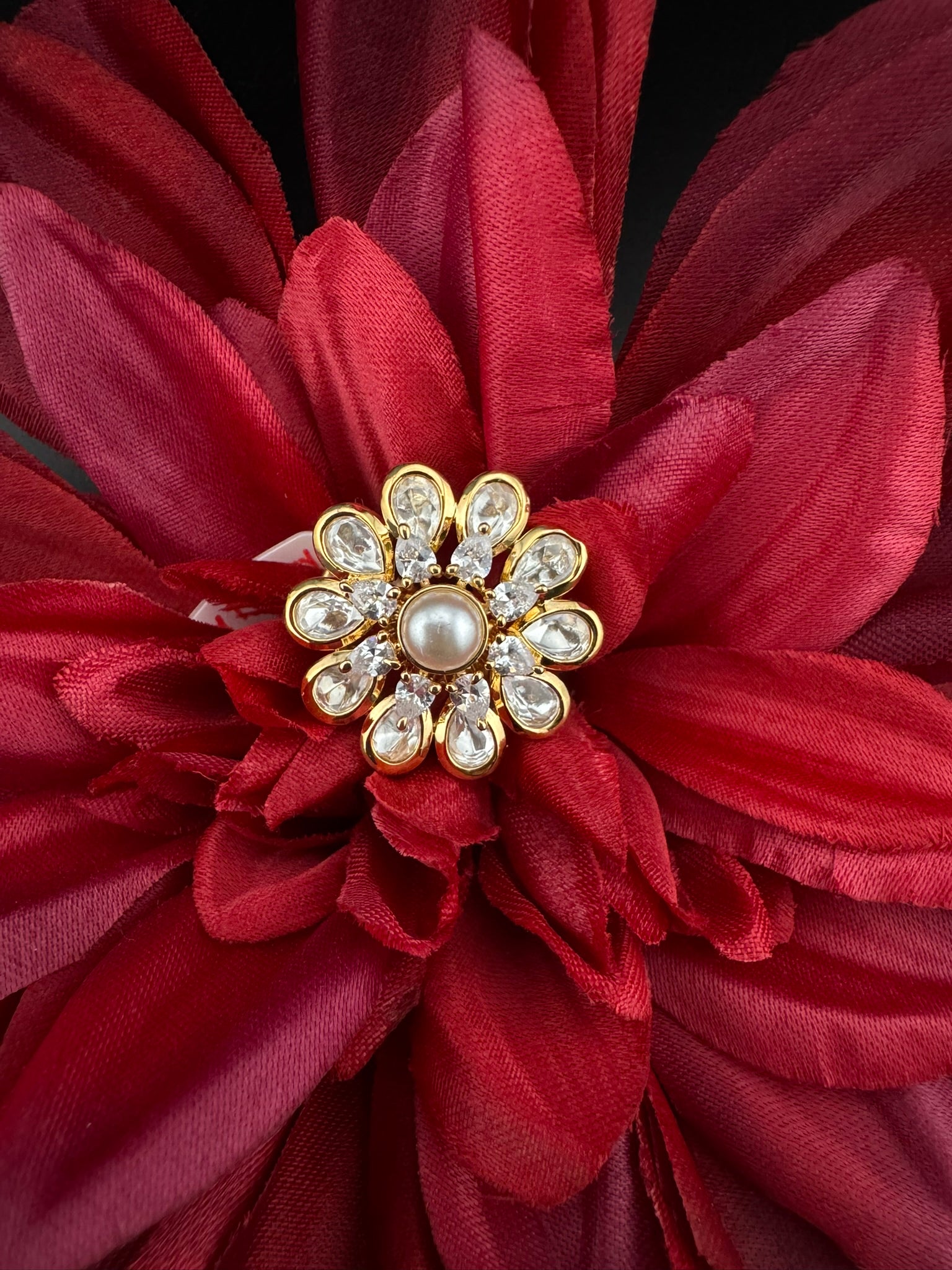 Premium Quality Ring Moissanite Kundan, CZ is Tyaani inspired Adjustable Finger Ring