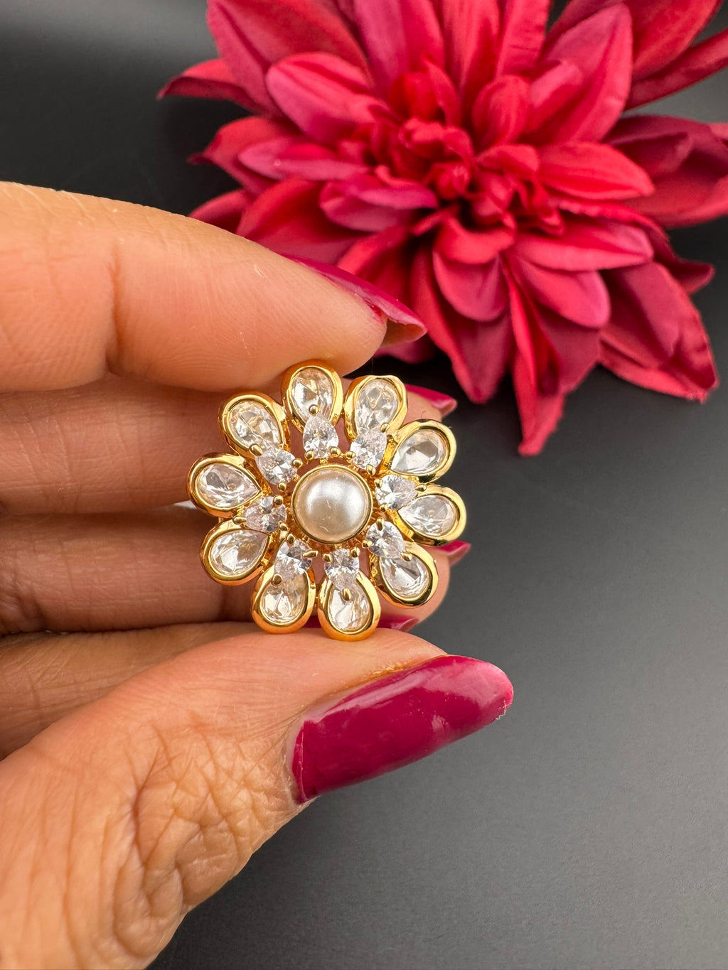 Premium Quality Ring Moissanite Kundan, CZ is Tyaani inspired Adjustable Finger Ring
