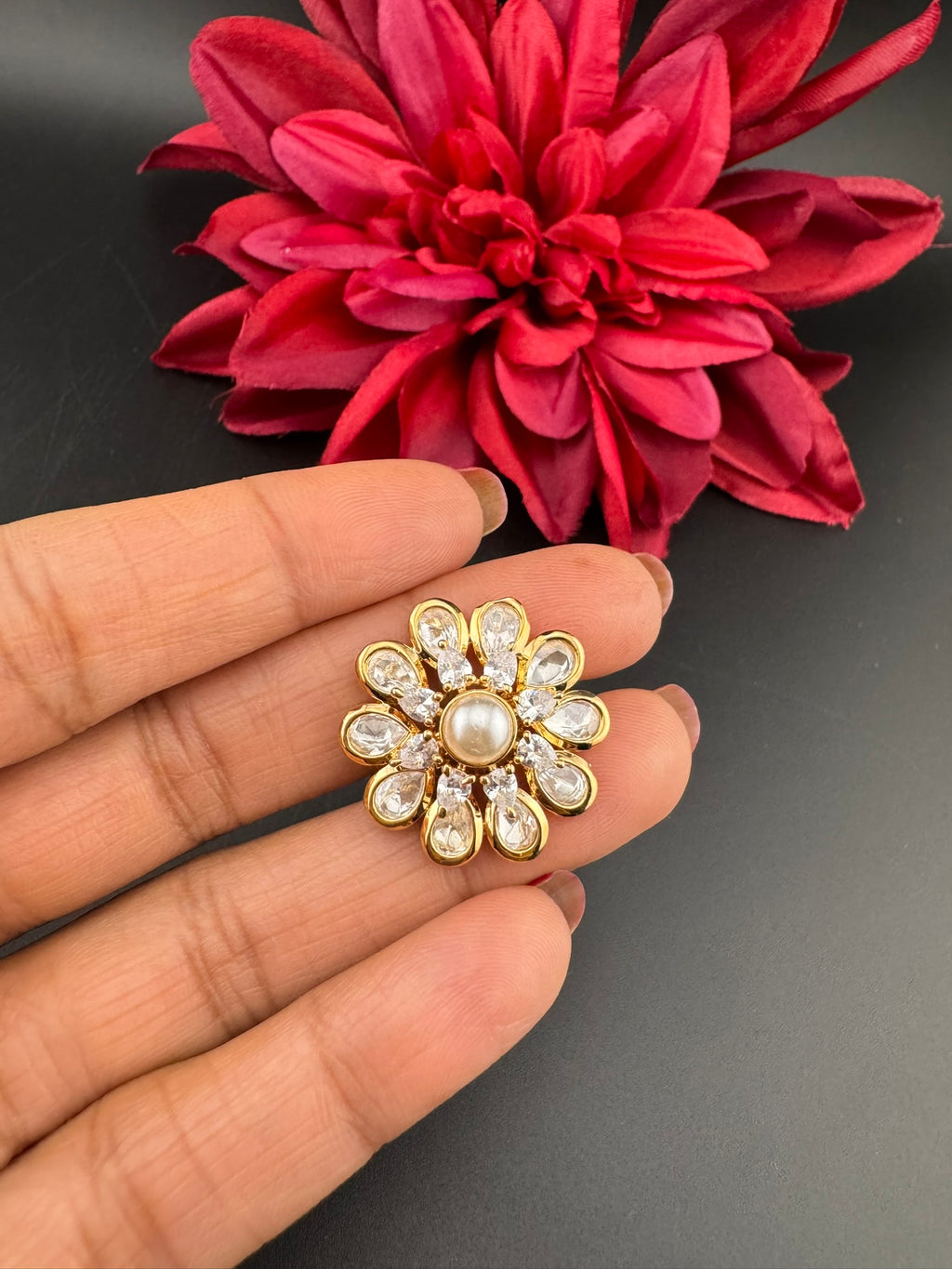 Premium Quality Ring Moissanite Kundan, CZ is Tyaani inspired Adjustable Finger Ring
