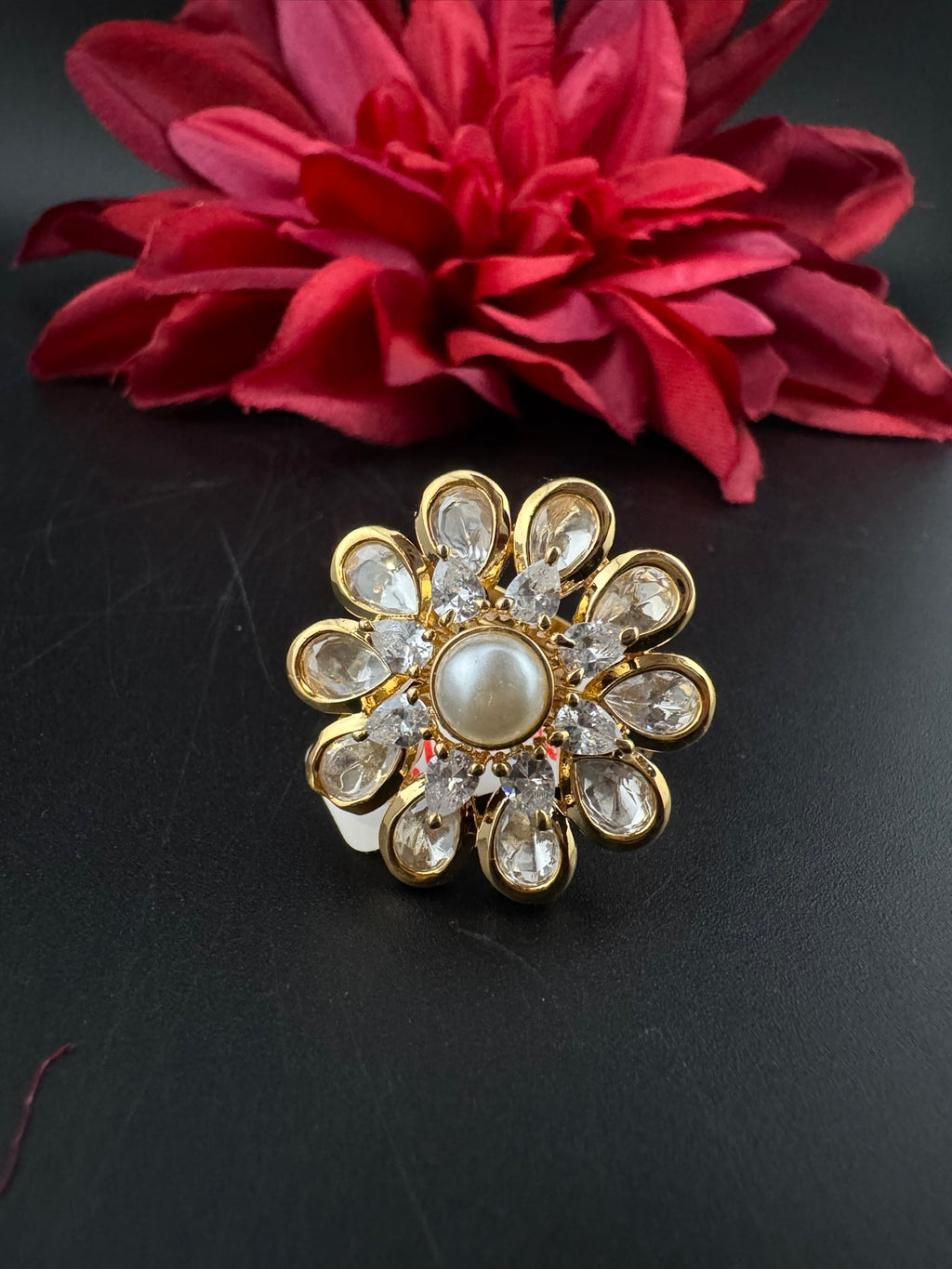 Premium Quality Ring Moissanite Kundan, CZ is Tyaani inspired Adjustable Finger Ring