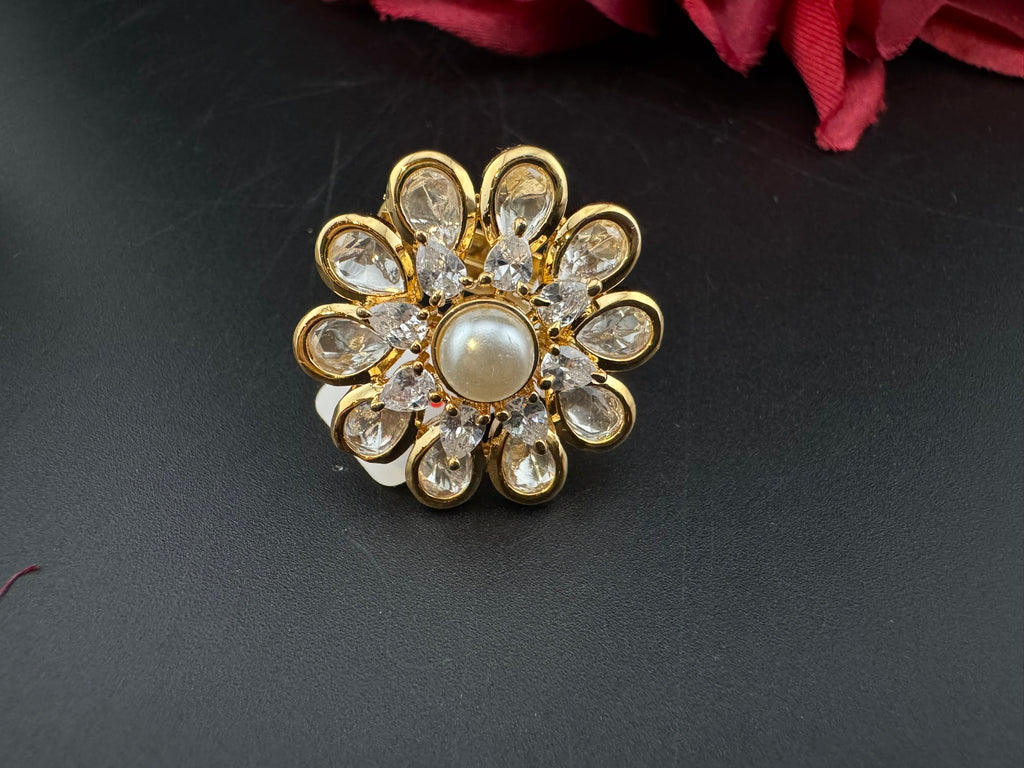 Premium Quality Ring Moissanite Kundan, CZ is Tyaani inspired Adjustable Finger Ring