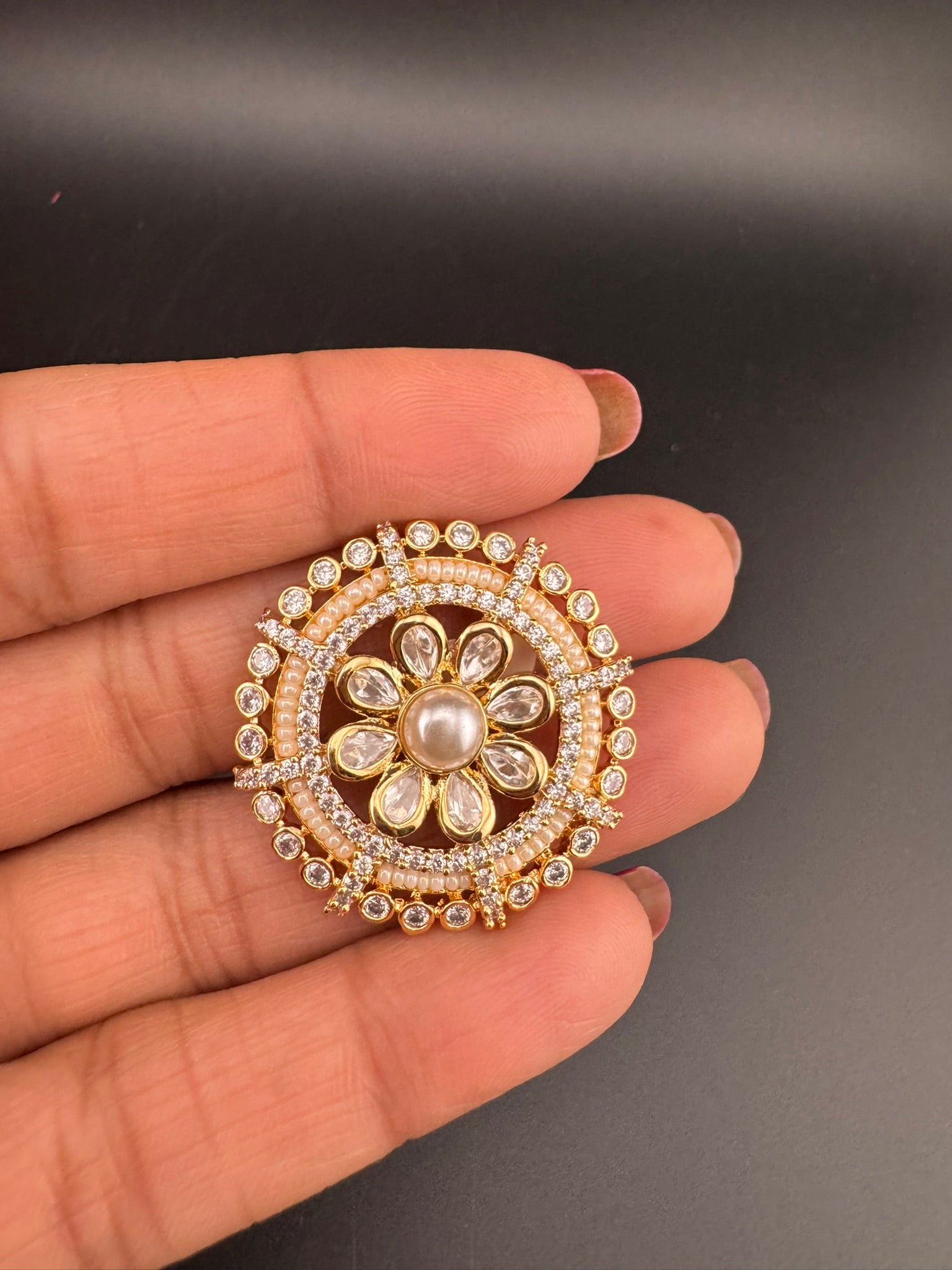 Premium Quality Ring Moissanite Kundan, CZ, Pearls is Tyaani inspired Adjustable Finger Ring