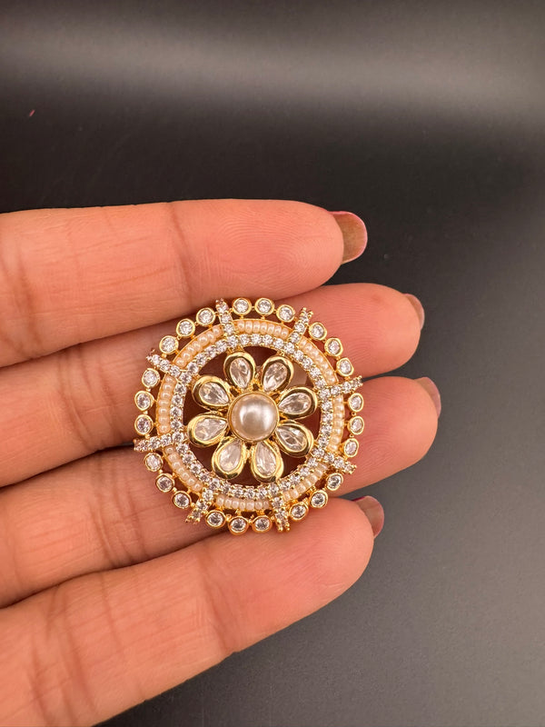 Premium Quality Ring Moissanite Kundan, CZ, Pearls is Tyaani inspired Adjustable Finger Ring
