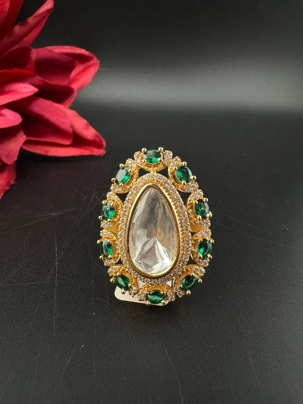 Premium Quality Big Ring Moissanite Kundan is Tyaani inspired Adjustable Finger Ring