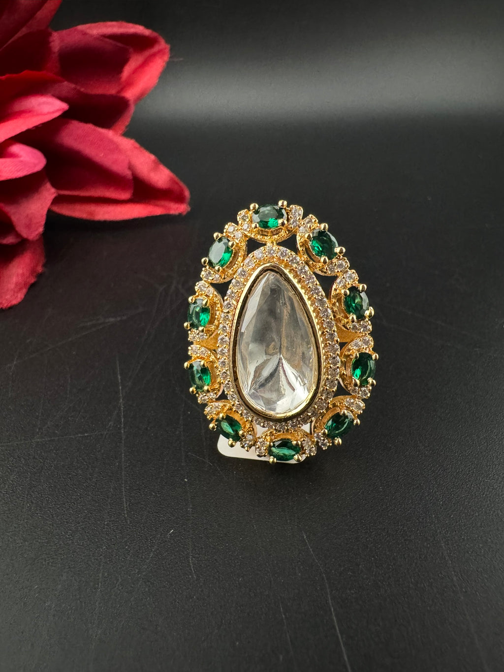 Premium Quality Big Ring Moissanite Kundan is Tyaani inspired Adjustable Finger Ring
