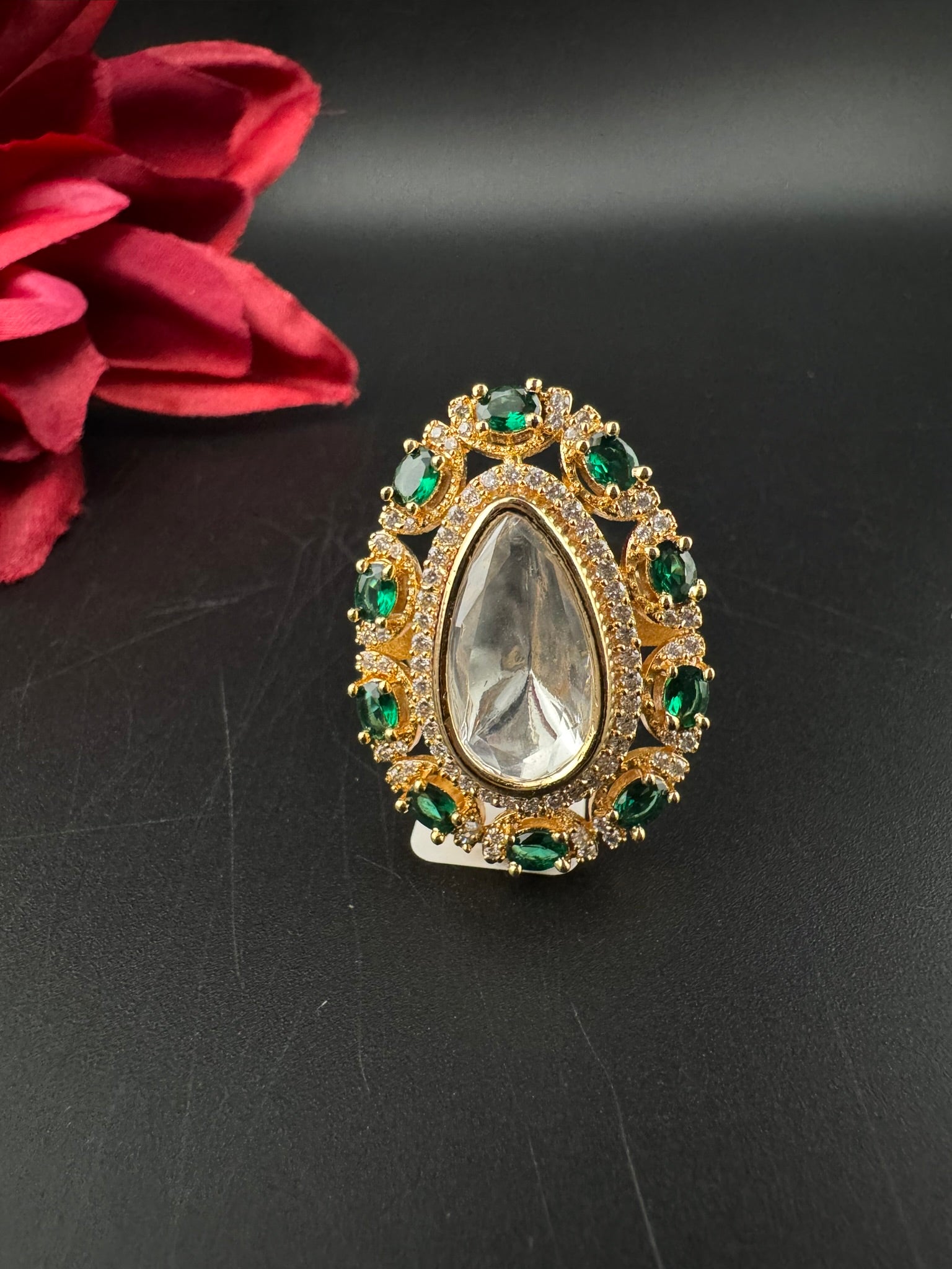 Premium Quality Big Ring Moissanite Kundan is Tyaani inspired Adjustable Finger Ring