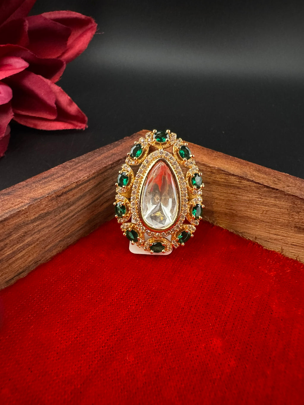 Premium Quality Big Ring Moissanite Kundan is Tyaani inspired Adjustable Finger Ring