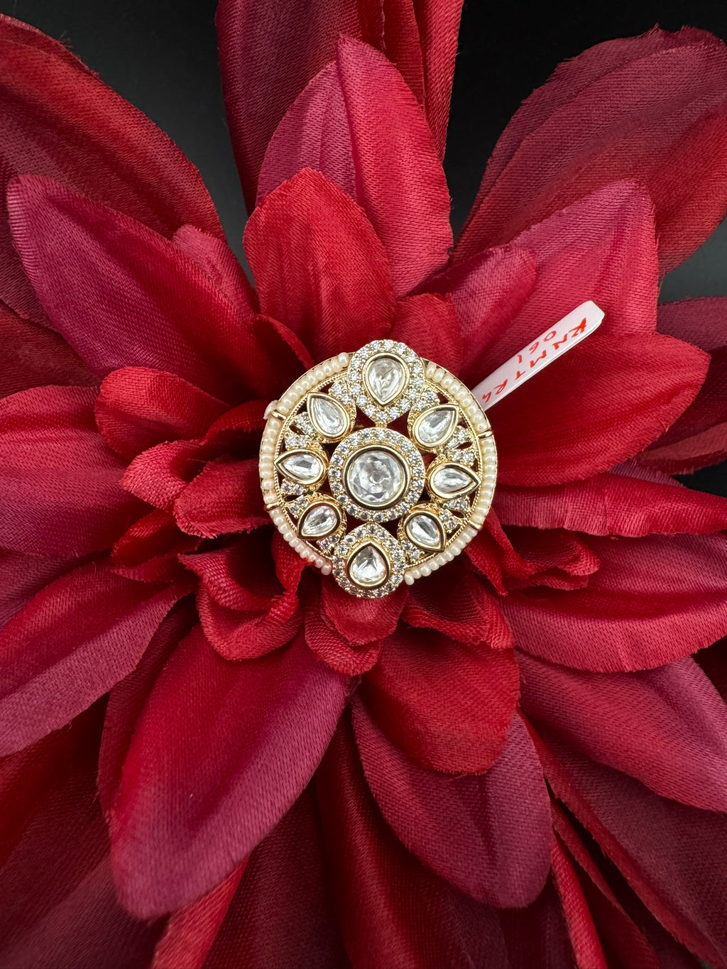 Premium Quality Ring Moissanite Kundan, CZ, Pearls is Tyaani inspired Adjustable Finger Ring