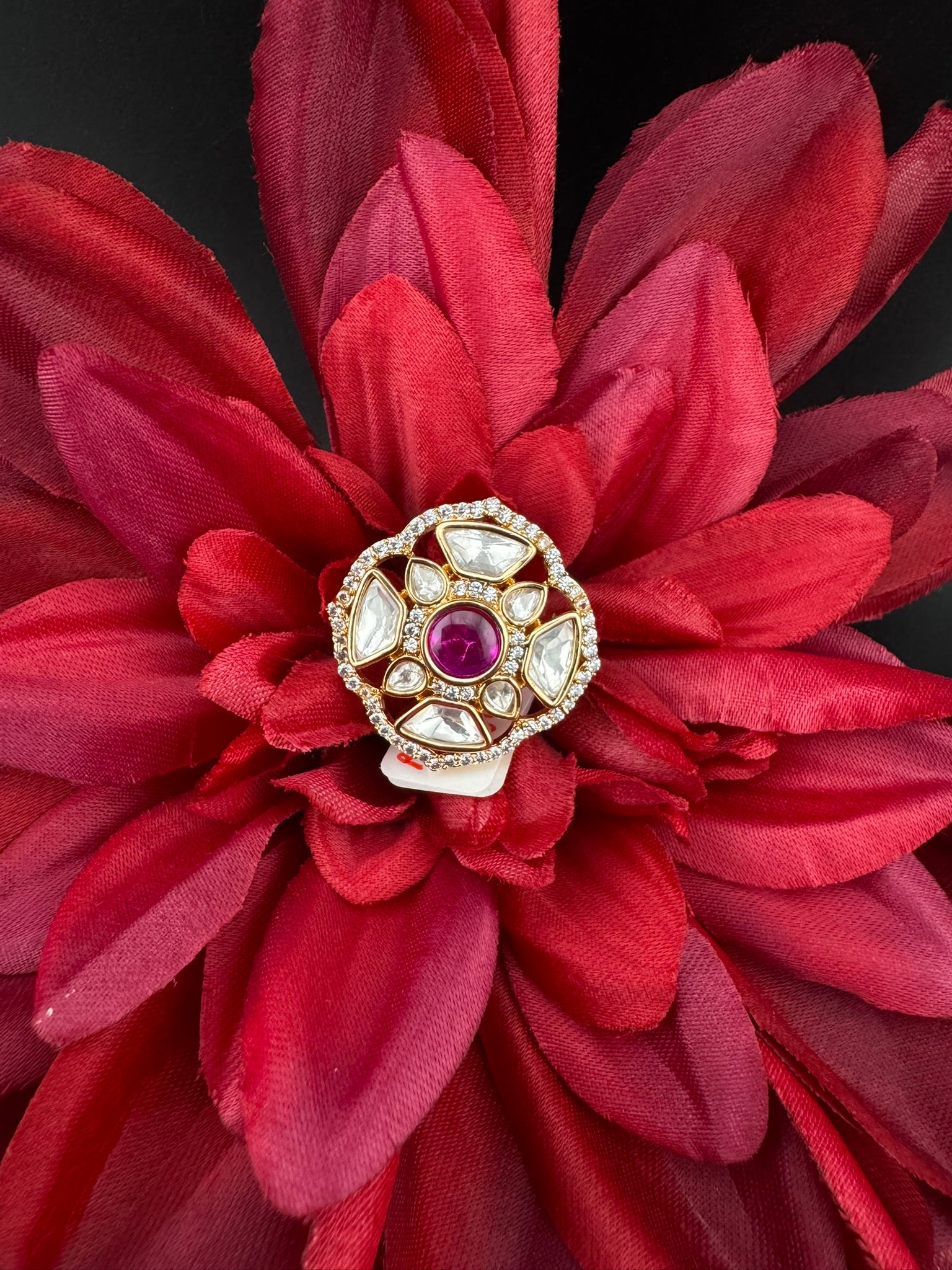 Premium Quality Ring Moissanite Kundan, CZ is Tyaani inspired Adjustable Finger Ring