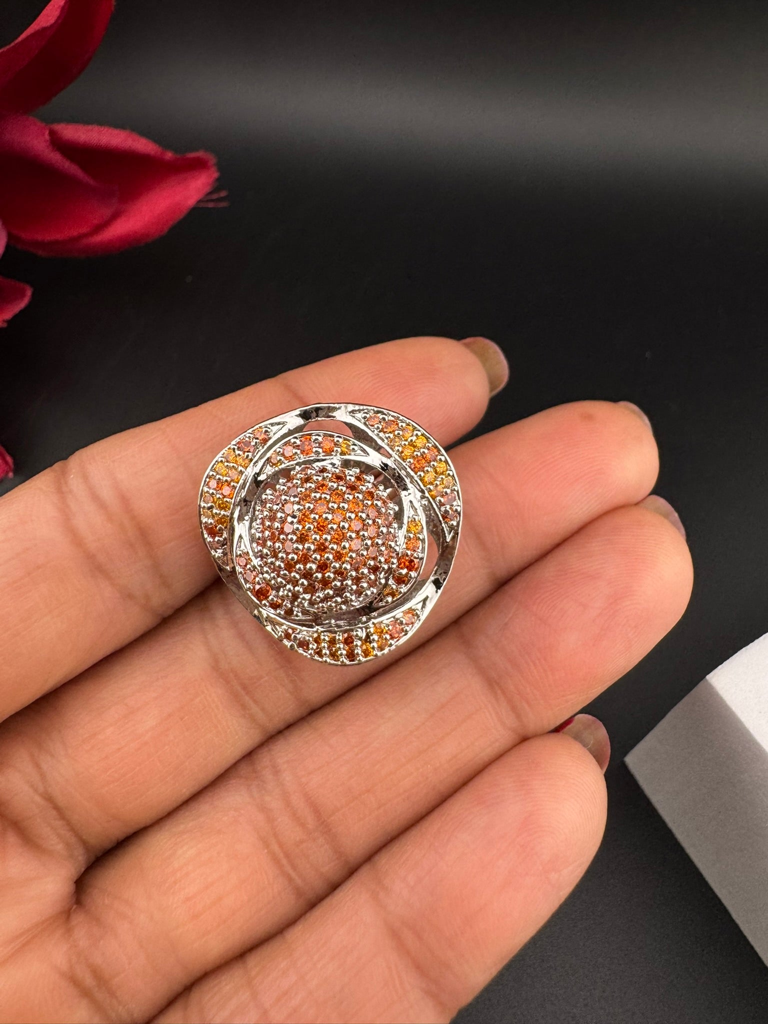 Premium Silver and Cubic Zirconia(AD) Adjustable Ring Adjustable Finger Ring