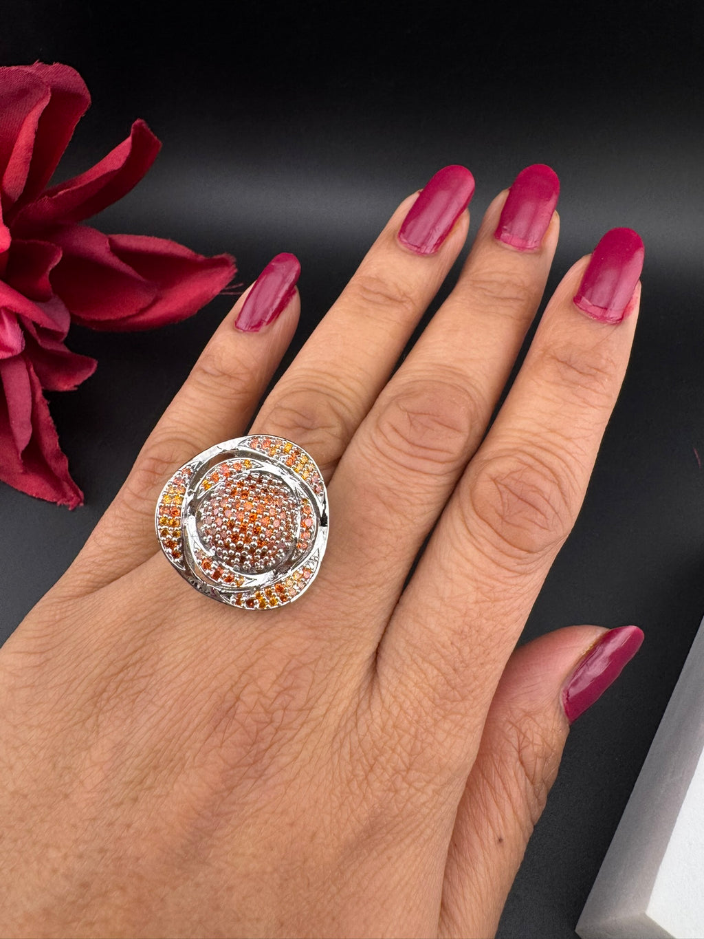 Premium Silver and Cubic Zirconia(AD) Adjustable Ring Adjustable Finger Ring