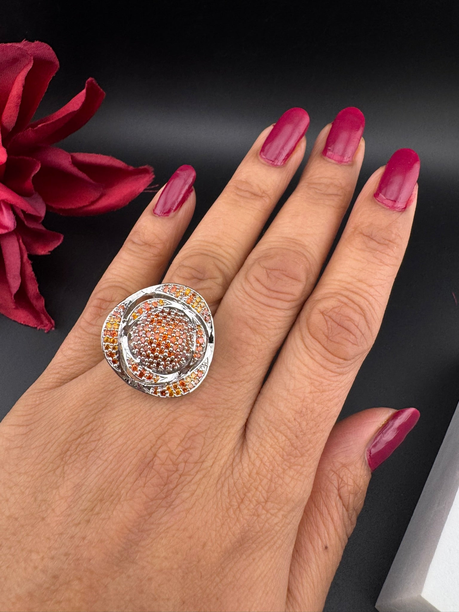 Premium Silver and Cubic Zirconia(AD) Adjustable Ring Adjustable Finger Ring