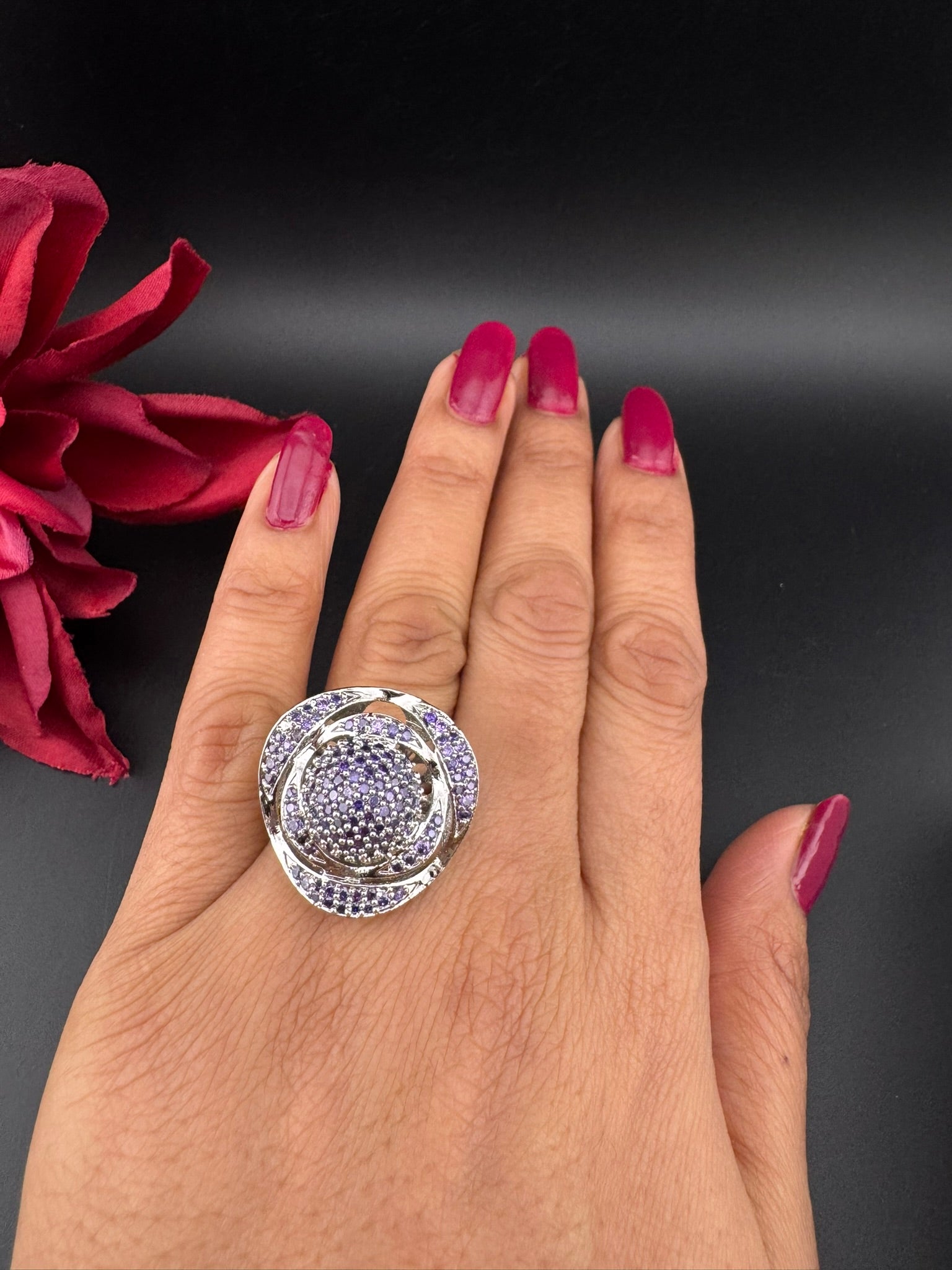 Premium Silver and Cubic Zirconia(AD) Adjustable Ring Adjustable Finger Ring