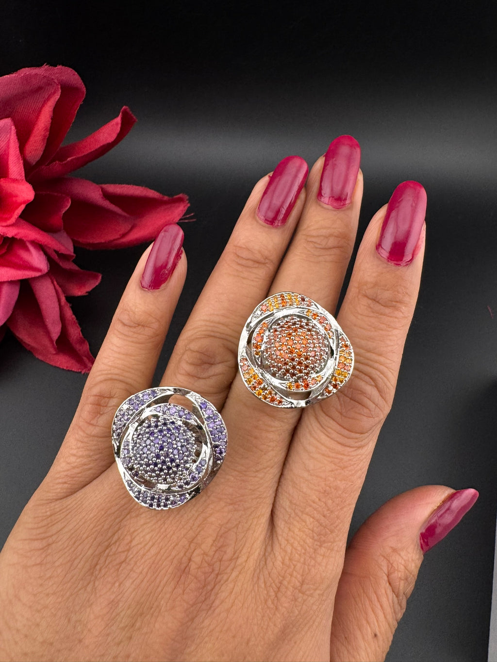 Premium Silver and Cubic Zirconia(AD) Adjustable Ring Adjustable Finger Ring