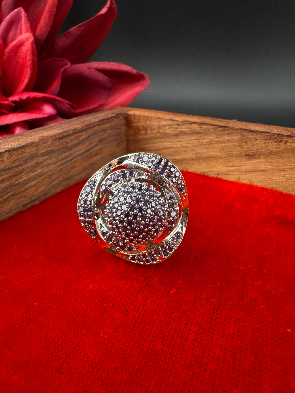 Premium Silver and Cubic Zirconia(AD) Adjustable Ring Adjustable Finger Ring