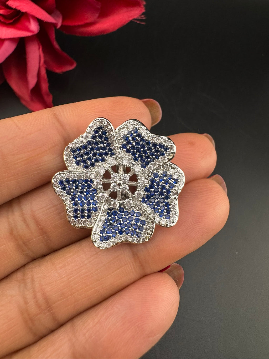 Premium Silver and Cubic Zirconia(AD) Adjustable Ring Adjustable Finger Ring