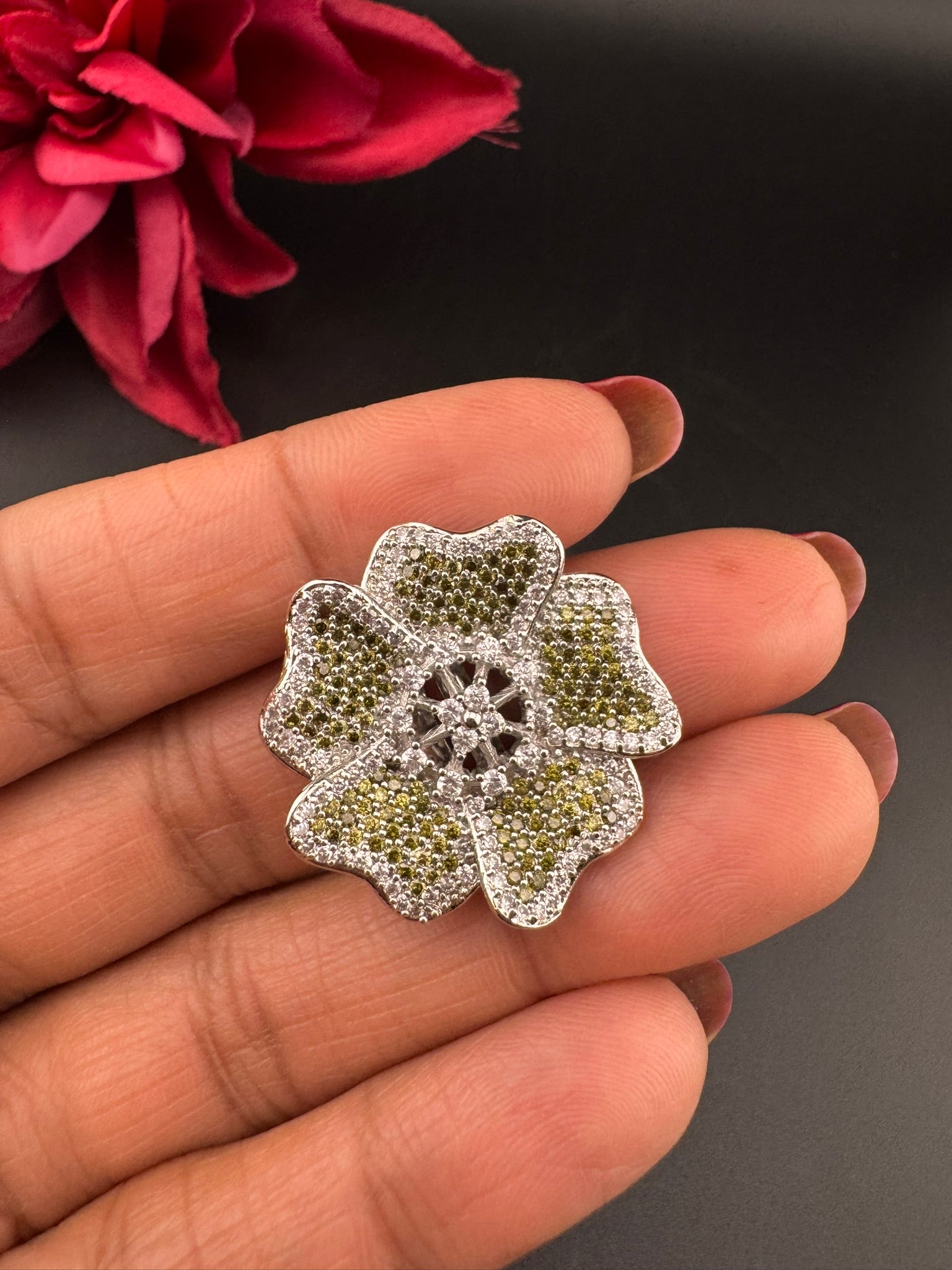 Premium Silver and Cubic Zirconia(AD) Adjustable Ring Adjustable Finger Ring