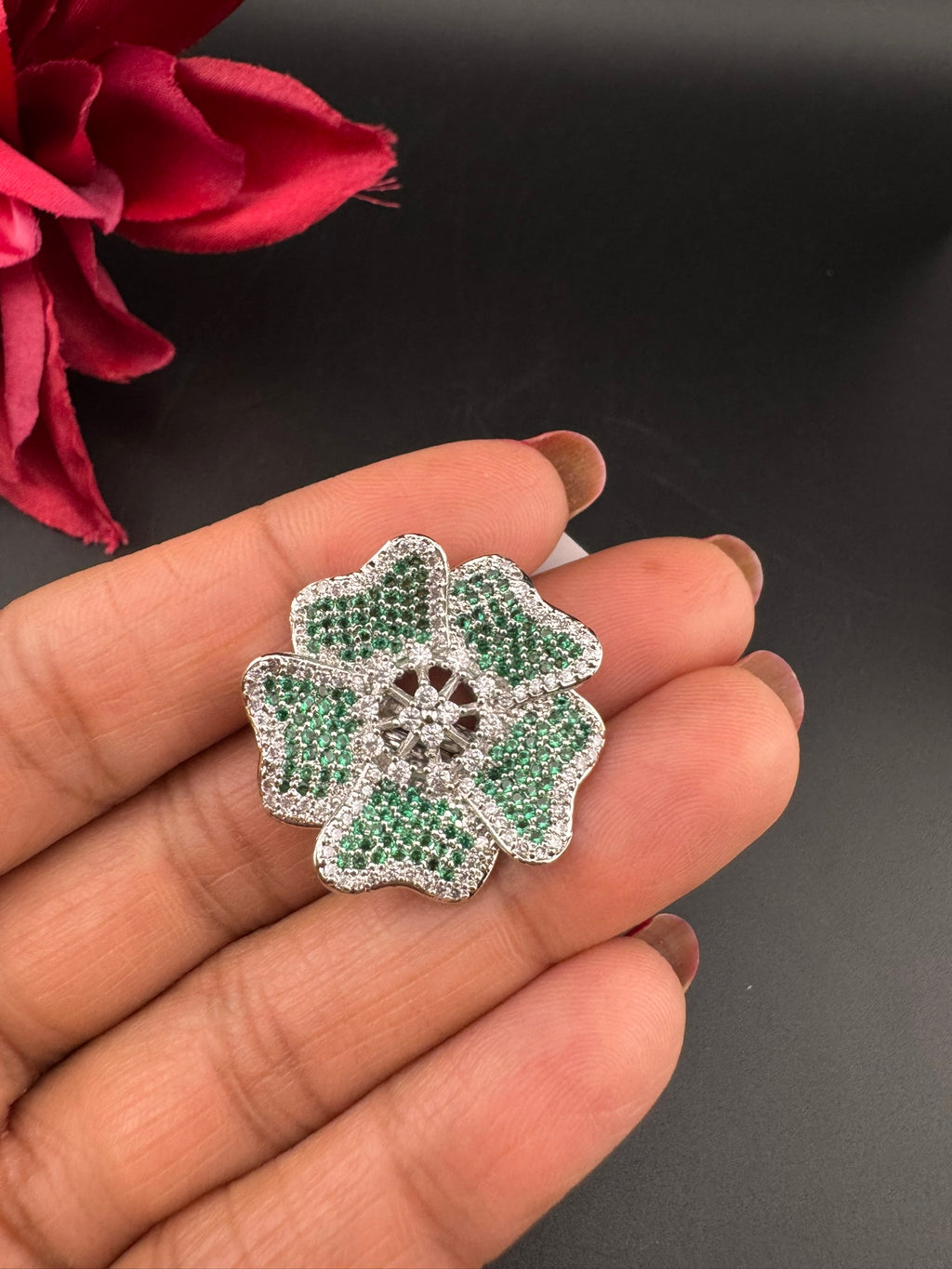 Premium Silver and Cubic Zirconia(AD) Adjustable Ring Adjustable Finger Ring