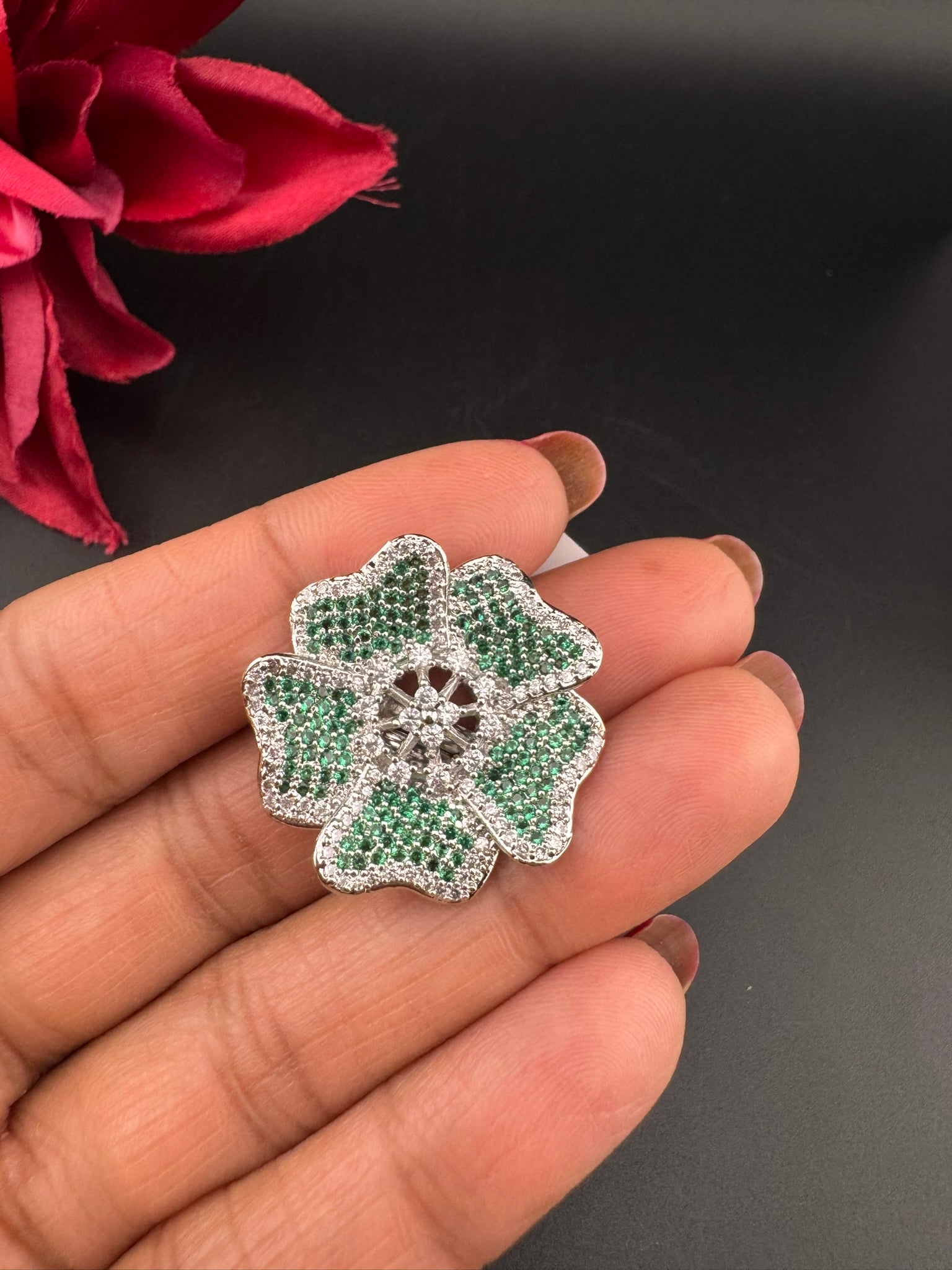 Premium Silver and Cubic Zirconia(AD) Adjustable Ring Adjustable Finger Ring