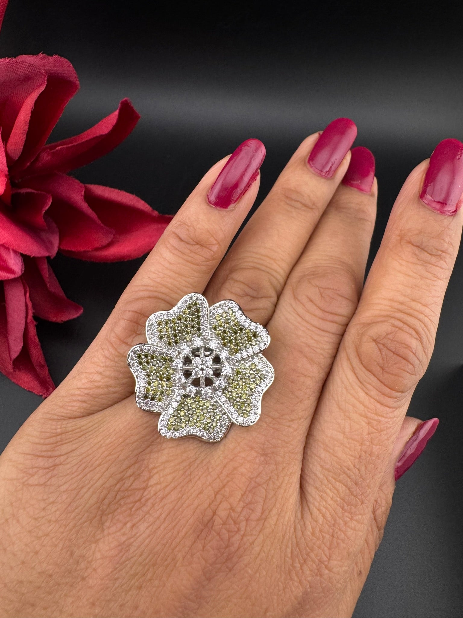 Premium Silver and Cubic Zirconia(AD) Adjustable Ring Adjustable Finger Ring