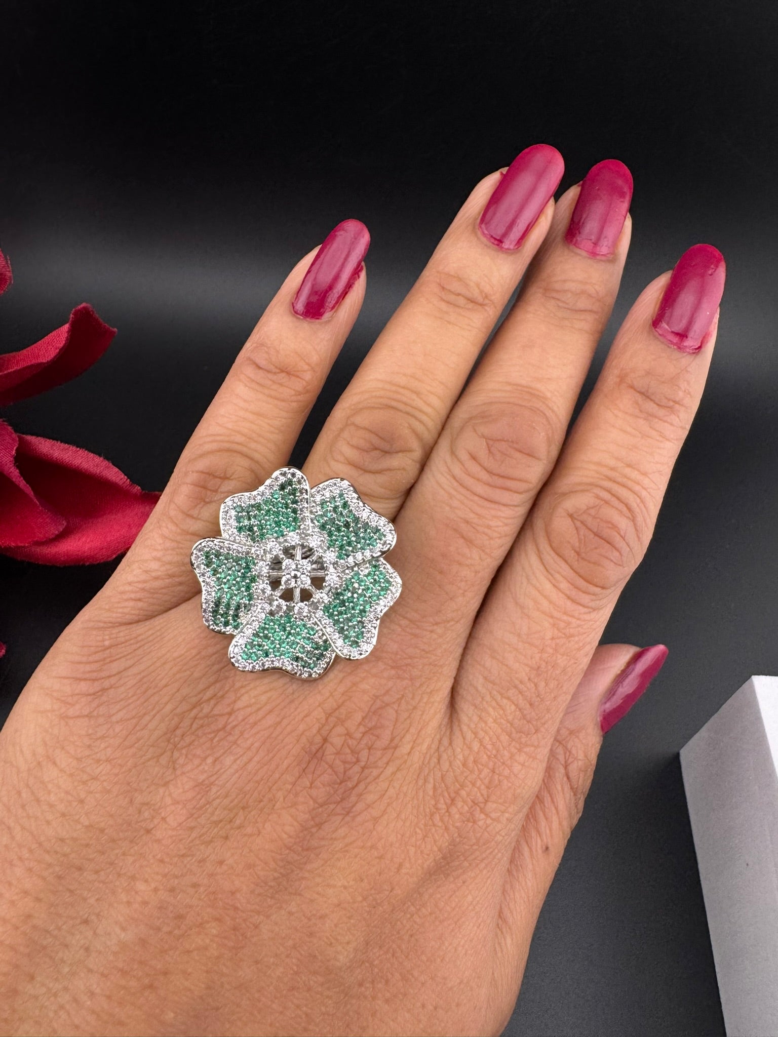 Premium Silver and Cubic Zirconia(AD) Adjustable Ring Adjustable Finger Ring