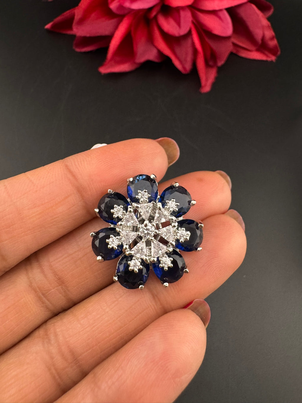 Premium Silver and Cubic Zirconia(AD) Adjustable Ring Adjustable Finger Ring