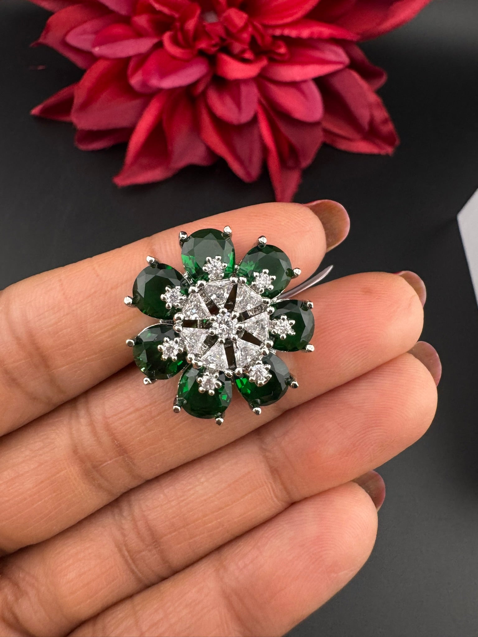 Premium Silver and Cubic Zirconia(AD) Adjustable Ring Adjustable Finger Ring