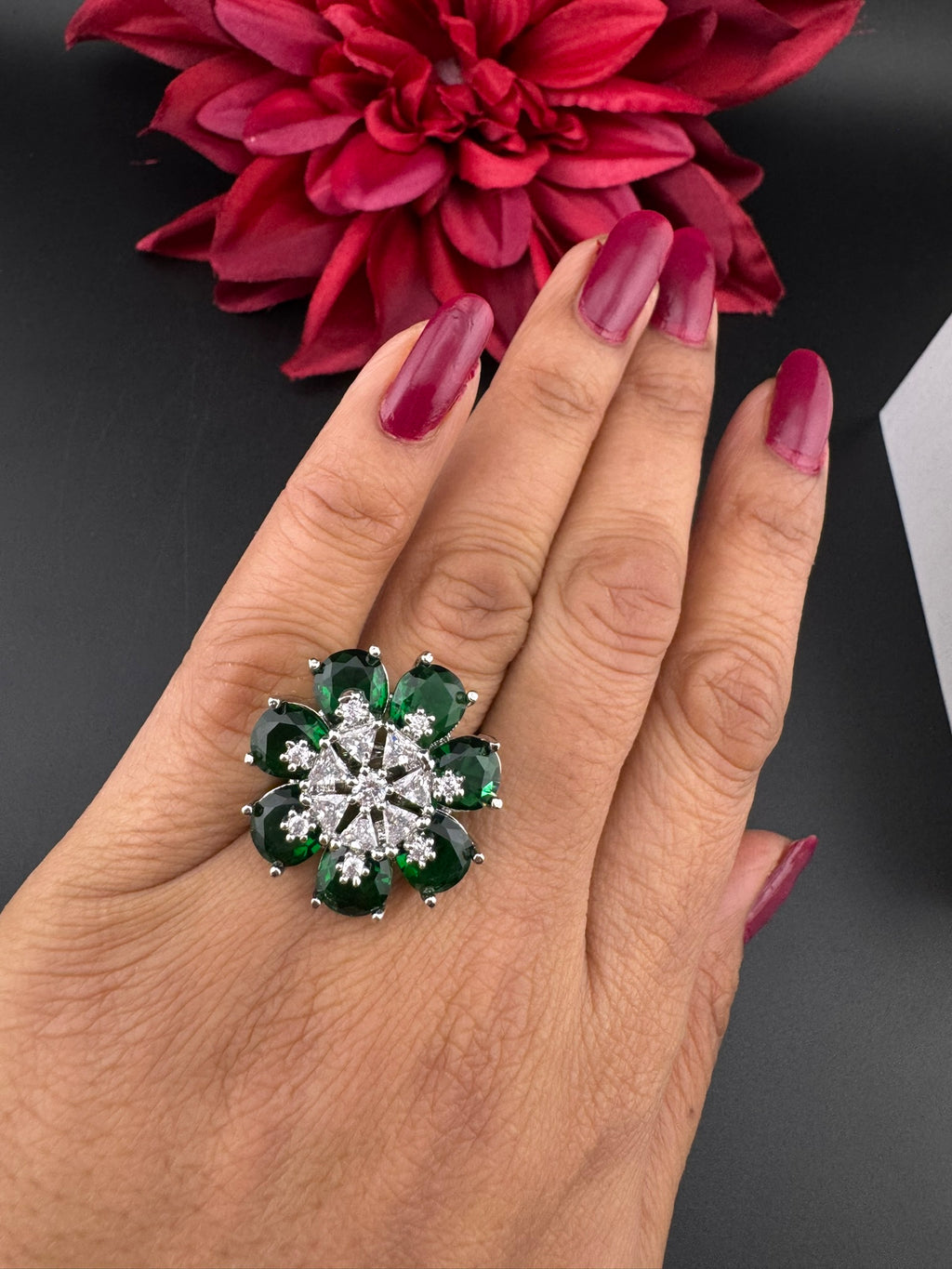 Premium Silver and Cubic Zirconia(AD) Adjustable Ring Adjustable Finger Ring