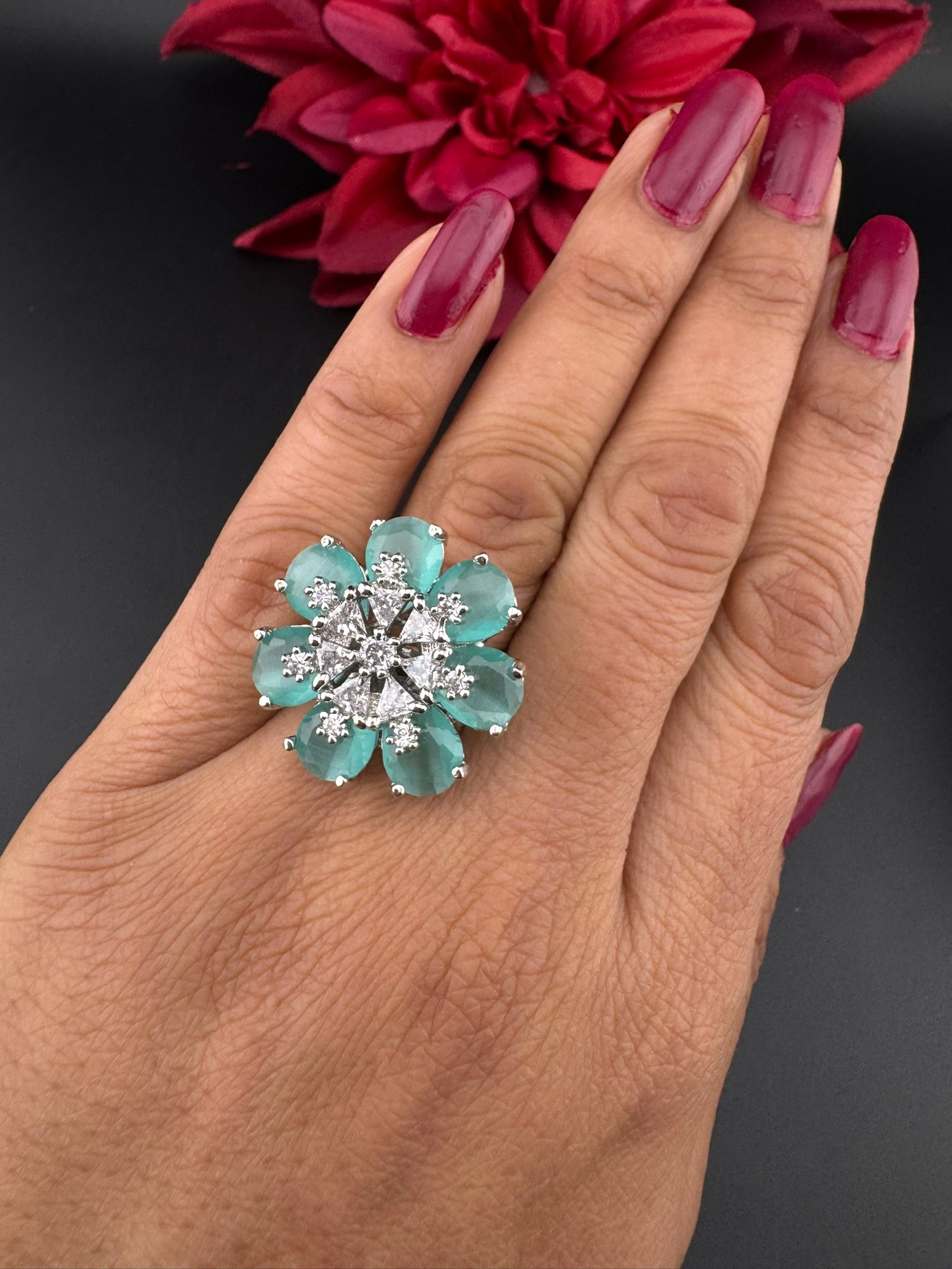 Premium Silver and Cubic Zirconia(AD) Adjustable Ring Adjustable Finger Ring