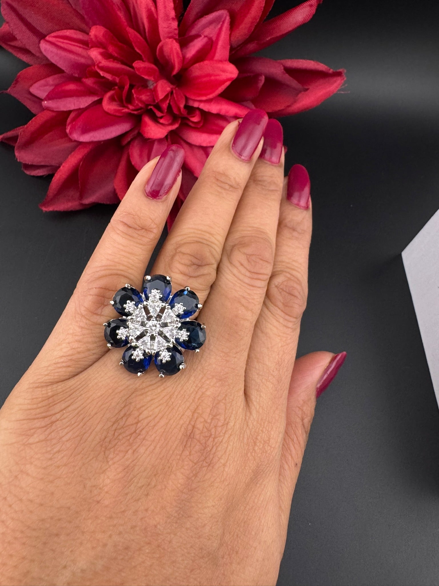 Premium Silver and Cubic Zirconia(AD) Adjustable Ring Adjustable Finger Ring