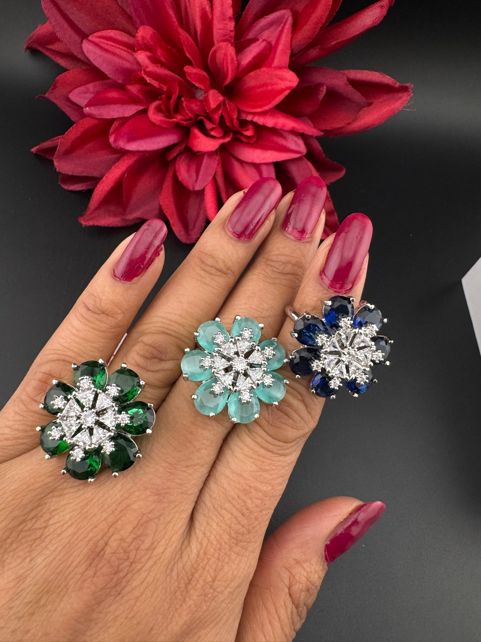 Premium Silver and Cubic Zirconia(AD) Adjustable Ring Adjustable Finger Ring