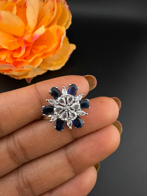 Premium Silver and Cubic Zirconia(AD) Adjustable Ring Adjustable Finger Ring