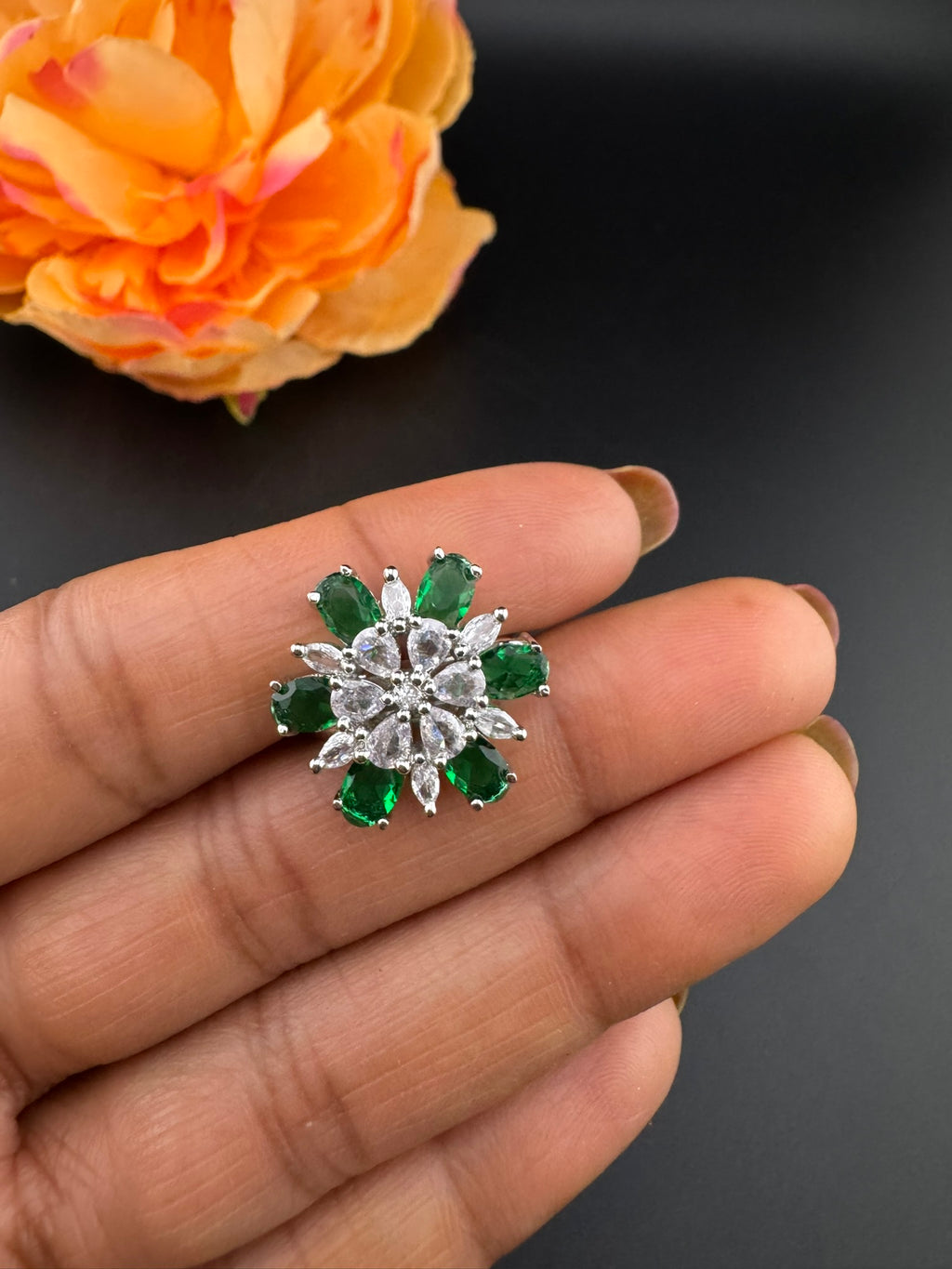 Premium Silver and Cubic Zirconia(AD) Adjustable Ring Adjustable Finger Ring