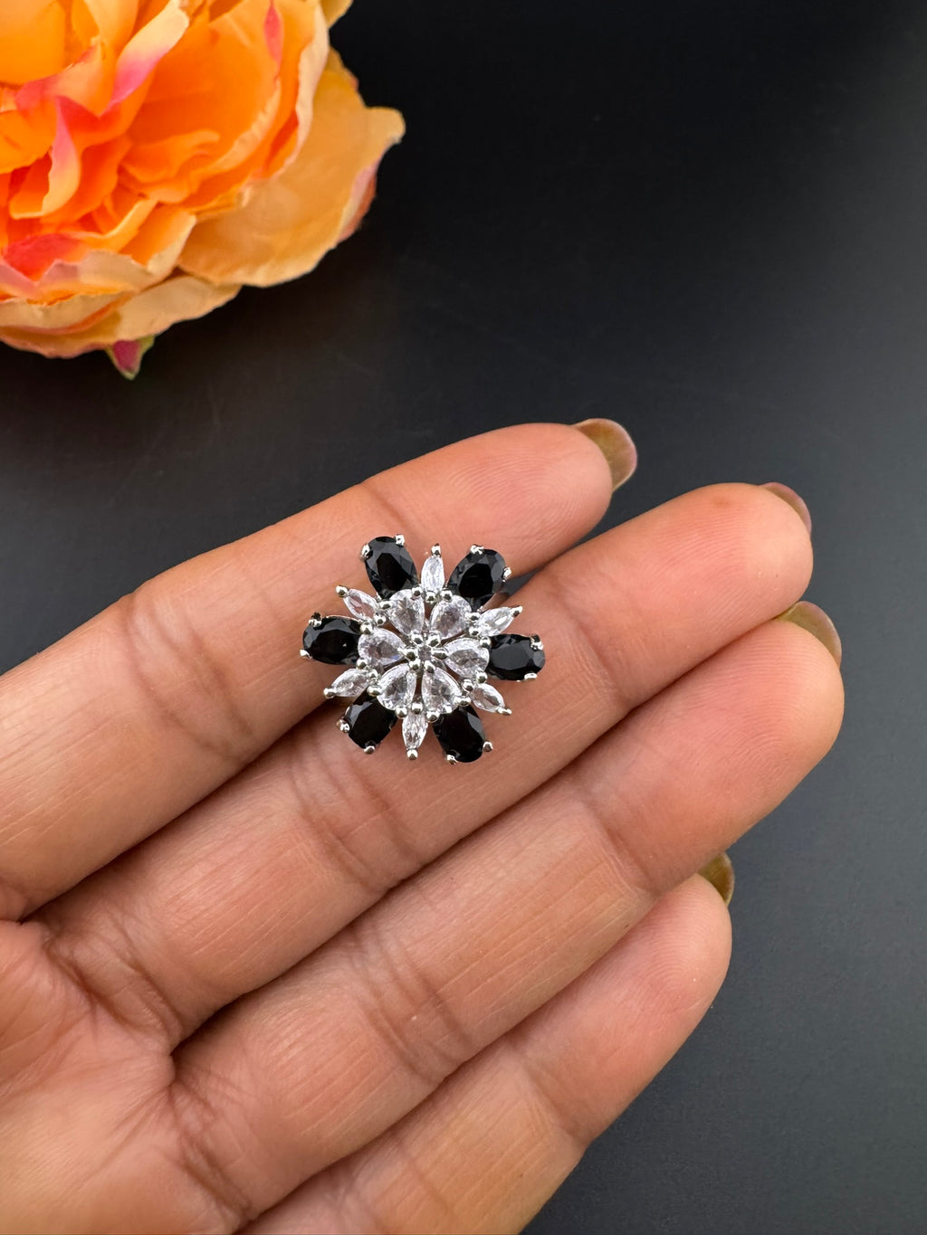 Premium Silver and Cubic Zirconia(AD) Adjustable Ring Adjustable Finger Ring