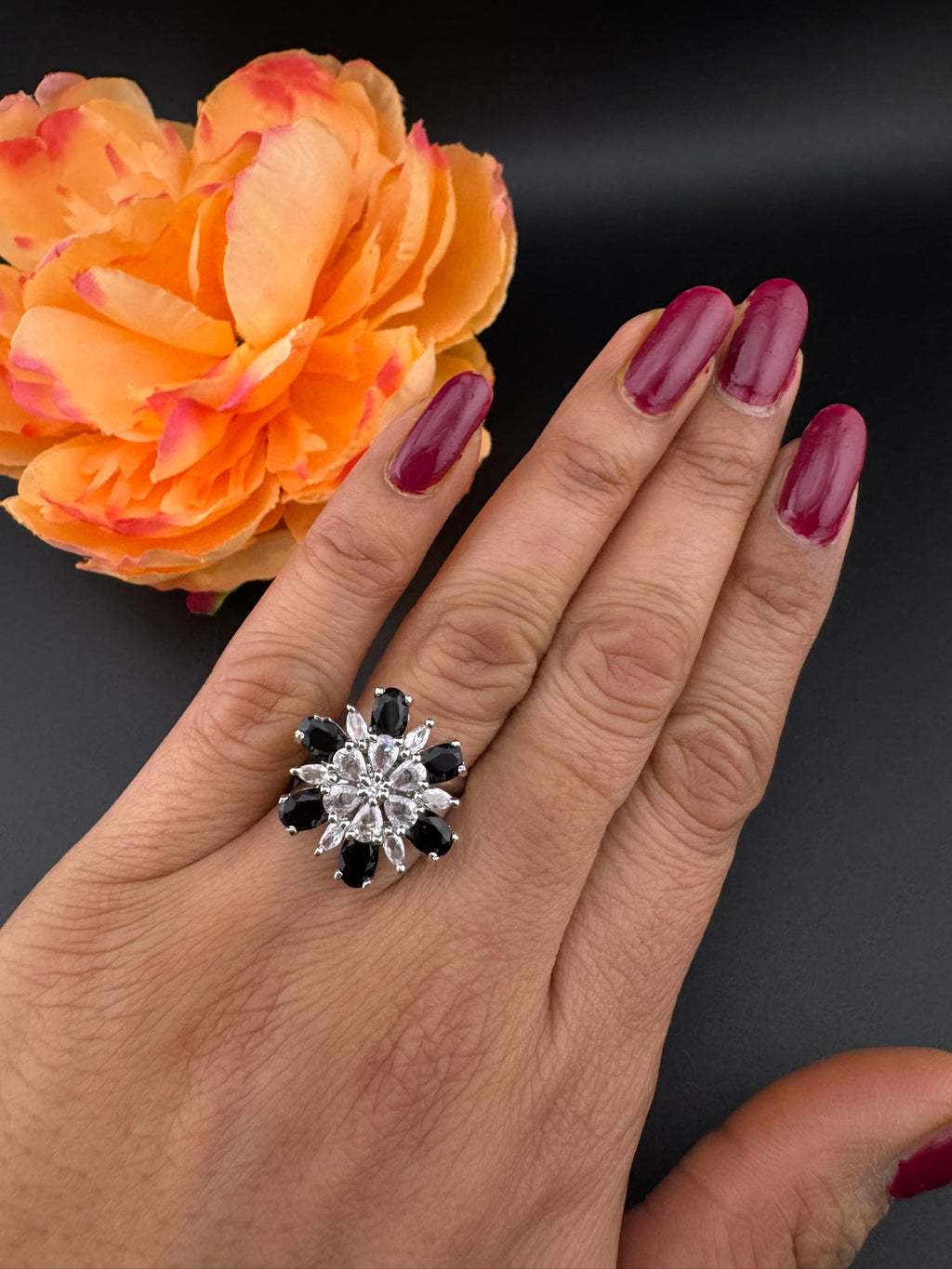 Premium Silver and Cubic Zirconia(AD) Adjustable Ring Adjustable Finger Ring