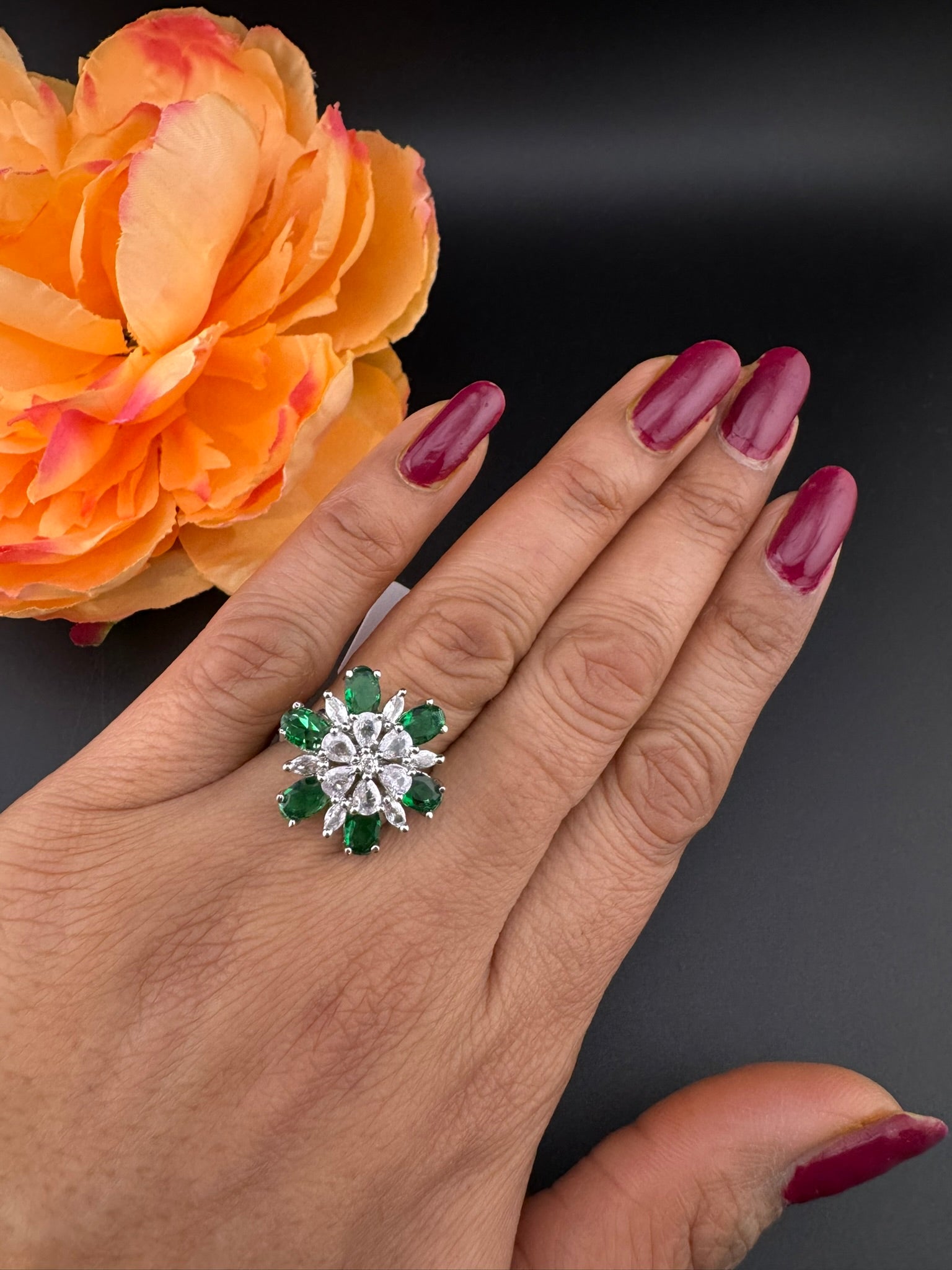 Premium Silver and Cubic Zirconia(AD) Adjustable Ring Adjustable Finger Ring