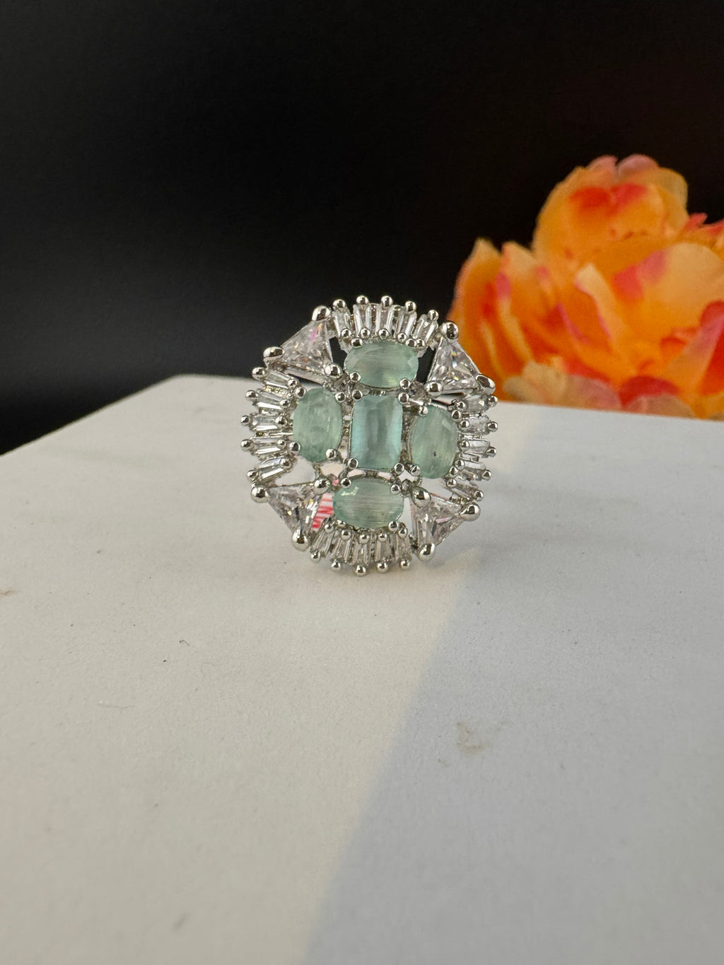 Premium Silver and Cubic Zirconia(AD) Adjustable Ring Adjustable Finger Ring (Copy)