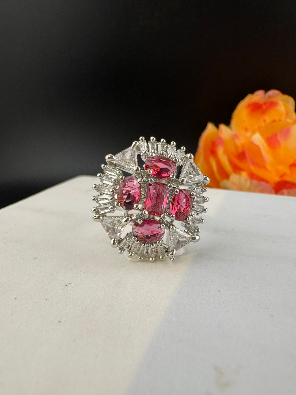 Premium Silver and Cubic Zirconia(AD) Adjustable Ring Adjustable Finger Ring (Copy)