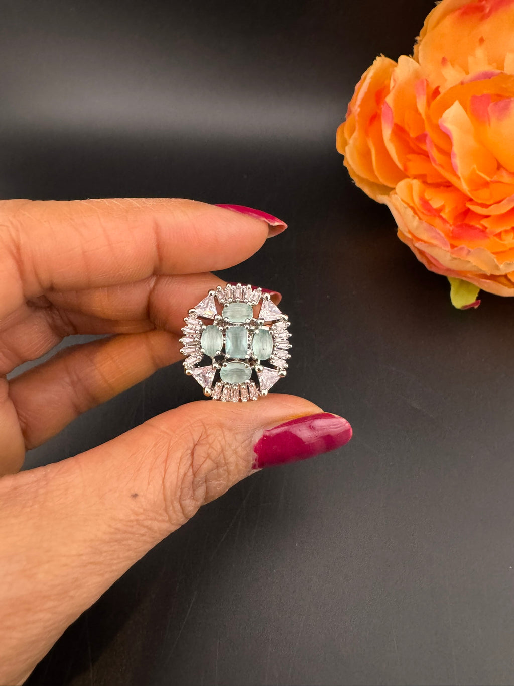 Premium Silver and Cubic Zirconia(AD) Adjustable Ring Adjustable Finger Ring (Copy)