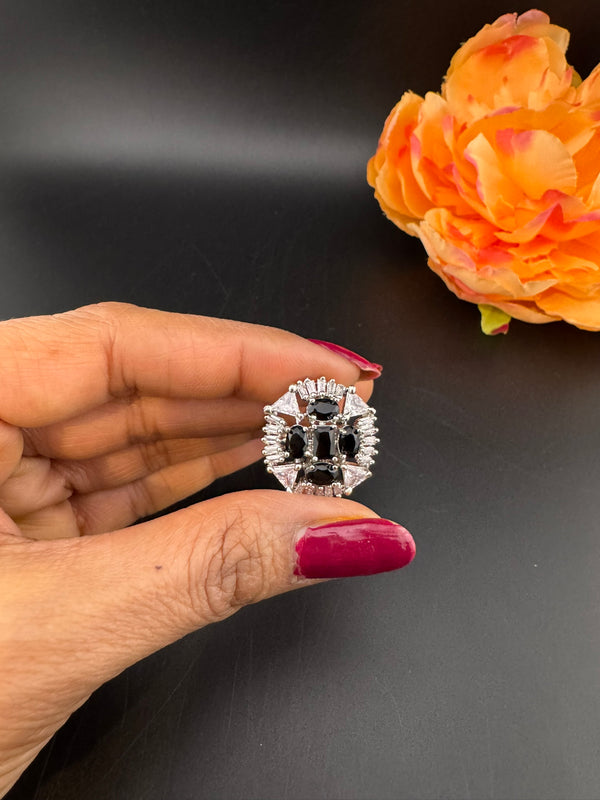 Premium Silver and Cubic Zirconia(AD) Adjustable Ring Adjustable Finger Ring (Copy)