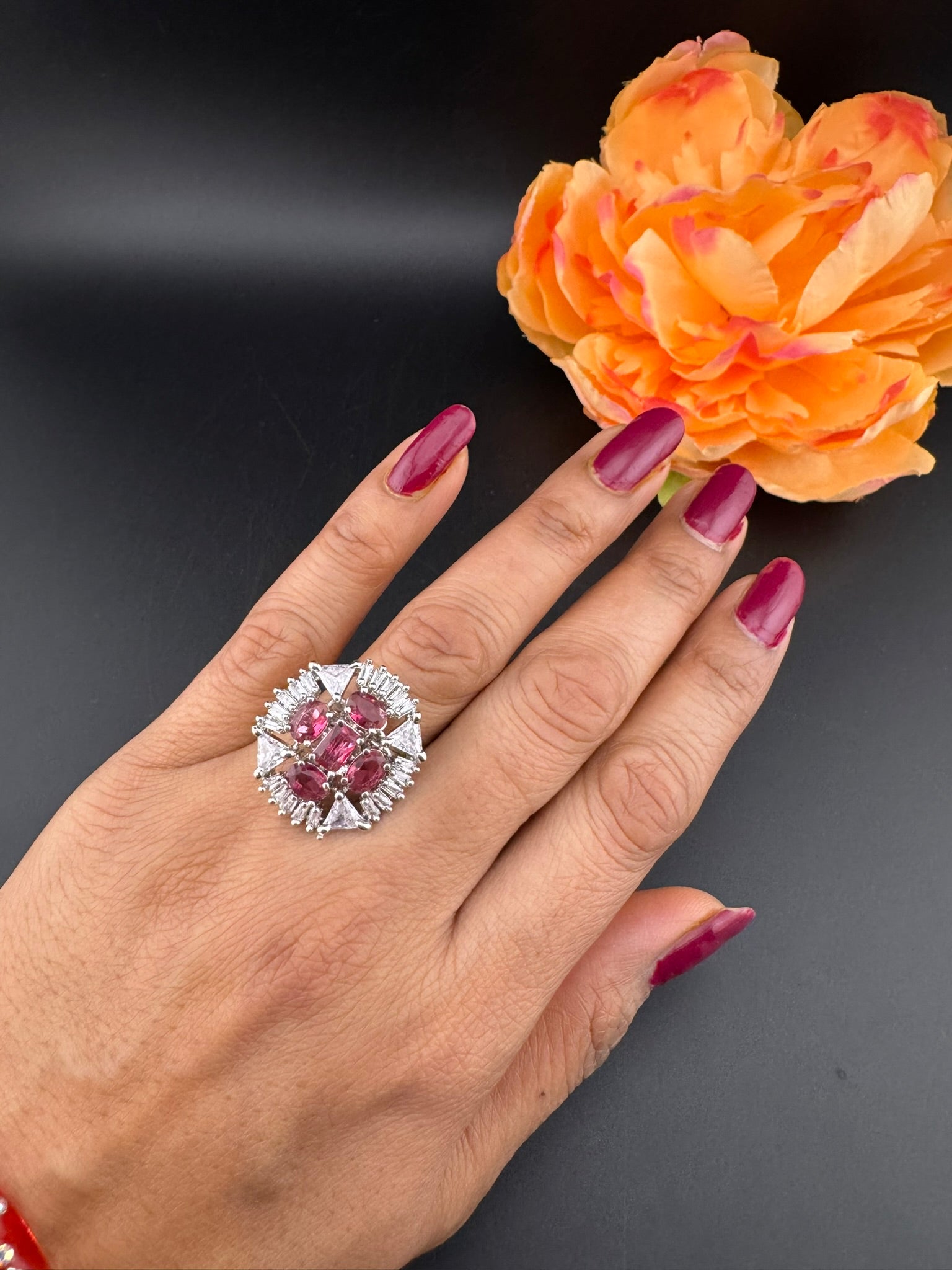 Premium Silver and Cubic Zirconia(AD) Adjustable Ring Adjustable Finger Ring (Copy)