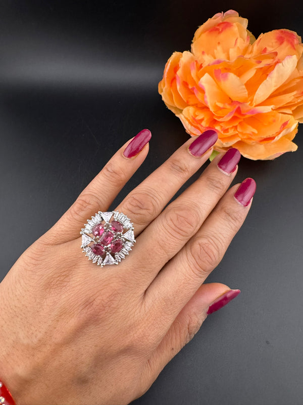 Premium Silver and Cubic Zirconia(AD) Adjustable Ring Adjustable Finger Ring (Copy)