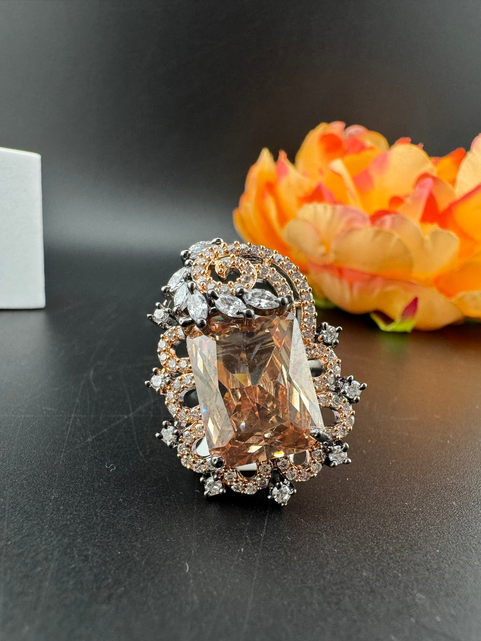 Premium Victorian Adjustable Ring in Crystal and Cubic Zirconia