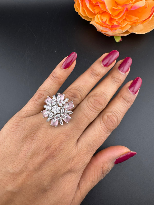 Premium Silver and Cubic Zirconia(AD) Adjustable Ring Adjustable Finger Ring