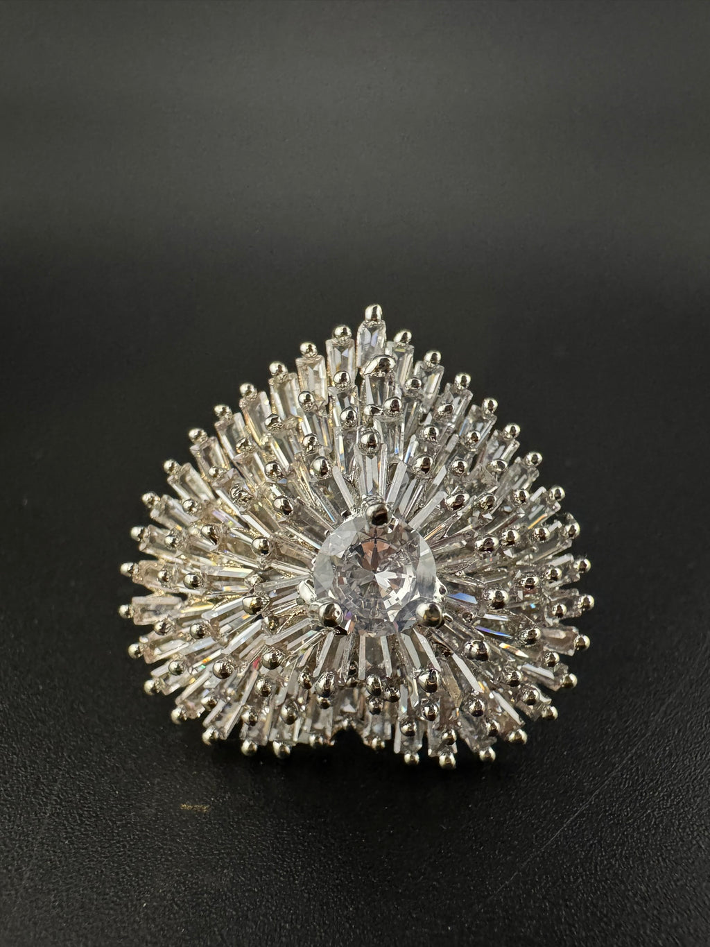 Premium Adjustable Big Ring, crystal, CZ unique design Heart and Flower Ring