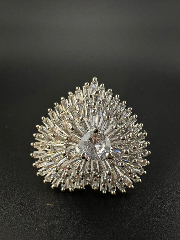 Premium Adjustable Big Ring, crystal, CZ unique design Heart and Flower Ring