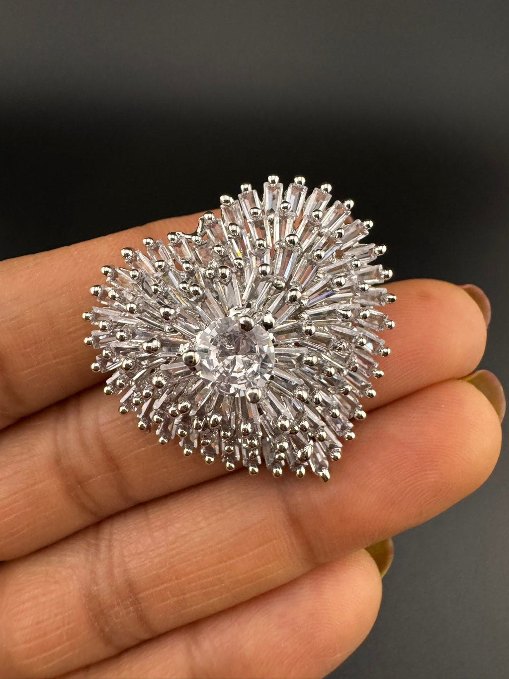 Premium Adjustable Big Ring, crystal, CZ unique design Heart and Flower Ring