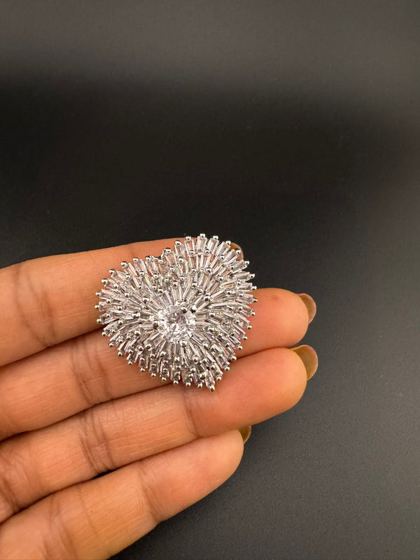 Premium Adjustable Big Ring, crystal, CZ unique design Heart and Flower Ring