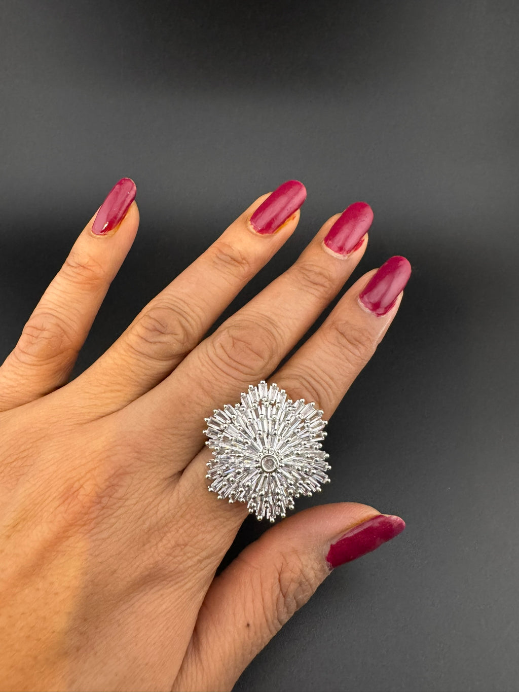 Premium Adjustable Big Ring, crystal, CZ unique design Heart and Flower Ring