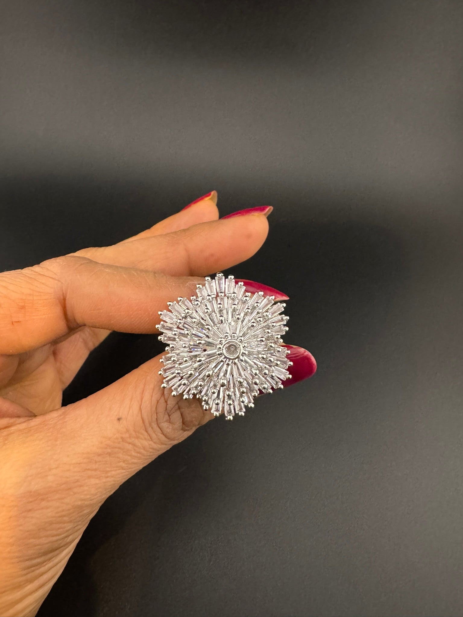 Premium Adjustable Big Ring, crystal, CZ unique design Heart and Flower Ring